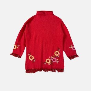 White + Warren 100% Cashmere Sweater Sz Medium Red Embroidered Beads 3/4 Sleeve